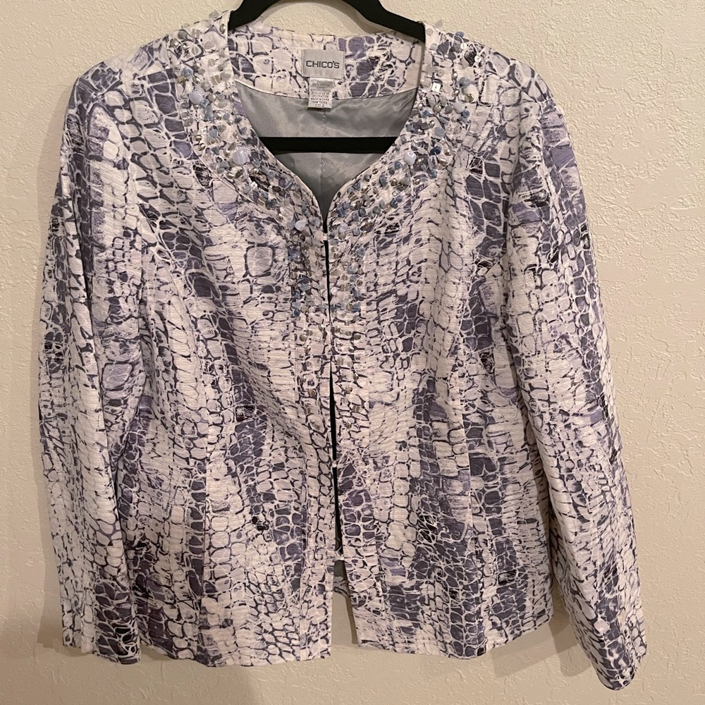 Chico’s blue and white jacket